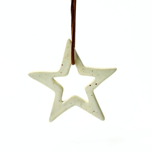 Keramik julepynt<br> Dobbelt stjerne hvid med nister<br/>