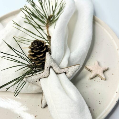 Keramik julepynt<br> Dobbelt stjerne servietring<br/>